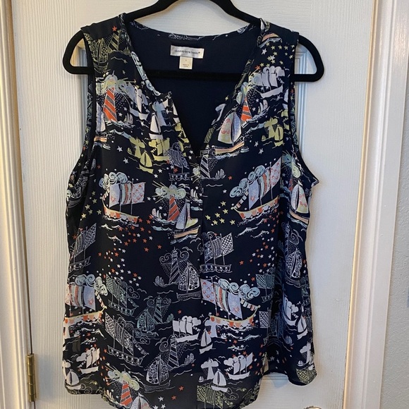 Christopher & Banks Black Sleeveless Blouse with Colorful Pattern - Picture 5 of 5